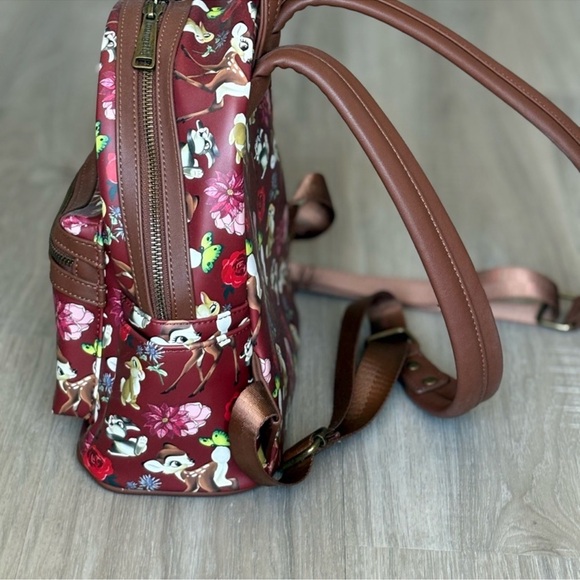 Loungefly Bambi Floral Mini Backpack in Red and Brown